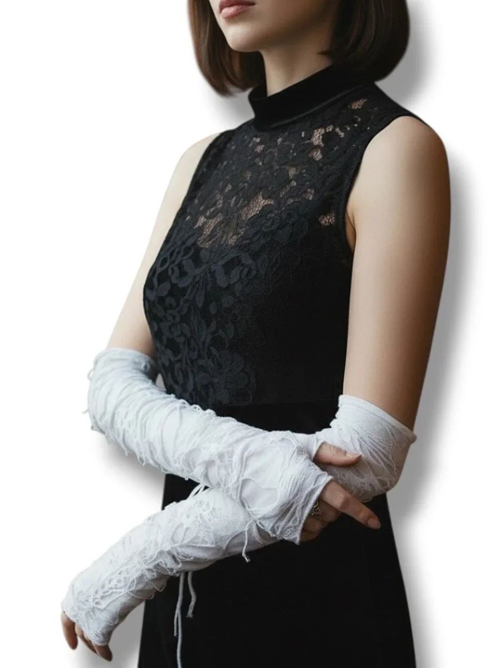 Ripped Long White Mummy Gloves Shredded Arm Warmers Ghost NWT